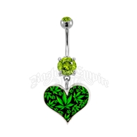 Marijuana Leaf Heart Belly Ring