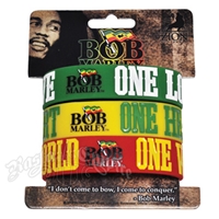 Bob Marley One Love, Heart & World Silicone Wristband - 3-Pack
