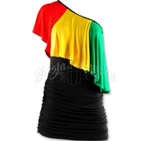 Rasta and Reggae Ruffle One Shoulder Short Dress
