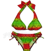 Rasta Lace Halter and Loop Tie Bottom Bikini Swimsuit