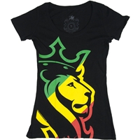 Rasta Striped Lion Black T-Shirt - Women's