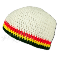 Rasta Crochet Beanie Hat - Bright White
