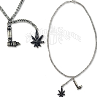 Pipe and Leaf Charm Necklace