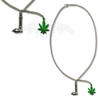 Pipe and Green Leaf Charm Necklace