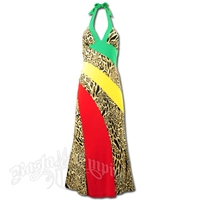 Rasta and Reggae Long Animal Print Halter Dress