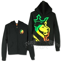 Rasta Striped Lion Logo Black Hoodie - Women's