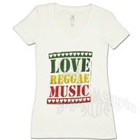 Rasta Love Reggae Music V-Neck White - Women's