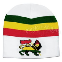 Rasta Lion of Judah White Beanie Cap