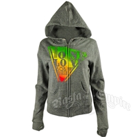 Bob Marley One love Rasta Triangle Grey Zip Hoodie - Women's