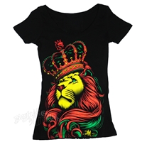 Rasta Lion and Crown Black T-Shirt - Women's