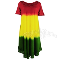 Rasta Tie-Dye Short Sleeve Summer Dress