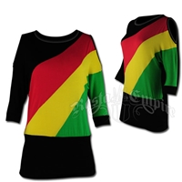 Rasta and Reggae Cut-Out Shoulder Diagonal Top