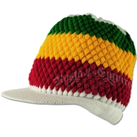 Rasta Stripe Deep Crown Visor Beanie Cap - White