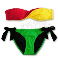 Rasta and Reggae Twist Front Bandeau and Side Tie Bottom Bikini Swimsuit