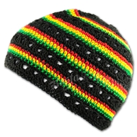Rasta and Reggae Skull Cap - Black with Ratsa Stripes
