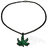 Black and Green Tribal Marijuana Leaf Charm Necklace