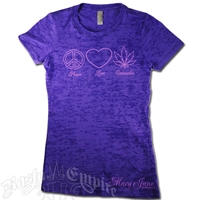 Peace, Love, Cannabis Purple Burnout T-Shirt - Women's