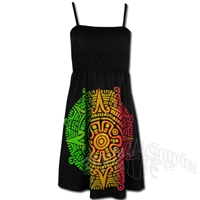 Rasta and Reggae Aztec Calendar Short Smocked Dress - Women's