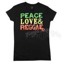 Rasta Peace, Love, & Reggae Black T-Shirt - Women's