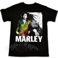 Bob Marley Rasta Pose and Smoke Black T-Shirt - Men's