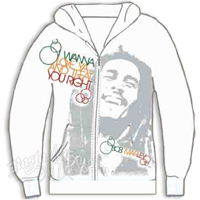 Bob Marley Treat You Right Zip White Hoodie - Women's