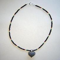 Zebra Striped Blown Glass Heart Necklace