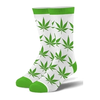 Weed Leaves - Green & White Crew Socks - Mens