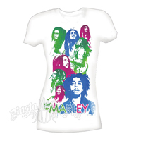 Bob Marley Colorful Collage White T-Shirt - Women's