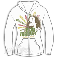 Bob Marley Mellow Mood Zip White Hoodie - Women's