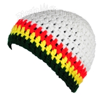 Rasta Crochet Beanie Hat - White