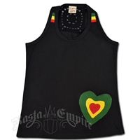 Rasta Cotton Tank Top with Heart - Black