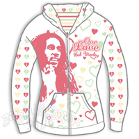 Bob Marley One Love All-Over Zip White Hoodie - Women's
