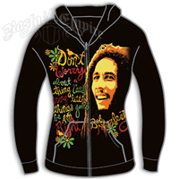 Bob Marley Three Little Birds Zip Black Hoodie - Women's