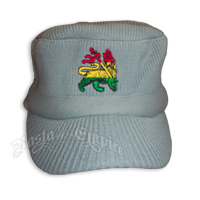 Knit Military Cap with Lion - Gray
