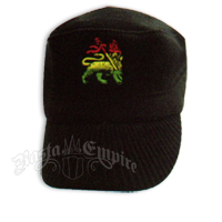 Knit Military Cap with Lion - Black