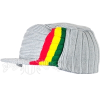 Knit Flat Top Cap with Rasta Stripe - Gray