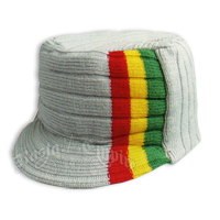Knit Flat Top Cap with Rasta Stripe - Cream
