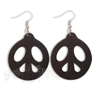 Wood Peace Sign Earrings - Black
