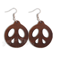 Wood Peace Sign Earrings - Dark Brown