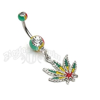 Rasta Leaf Logo Dangle Belly Ring Body Jewelry