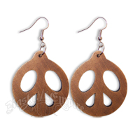 Wood Peace Sign Earrings - Light Brown