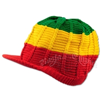 Rasta Cotton Ribbed Visor Cap - Red Brim