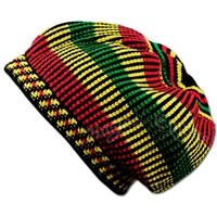 Rasta Stick Beanie Cap - Black/Rasta