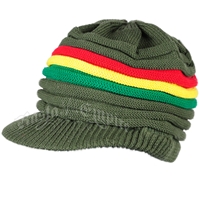 Rasta Rings Style Cotton Cap - Olive/Rasta