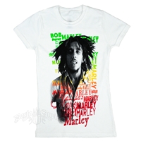 Bob Marley Sepia Rasta White T-Shirt - Women's