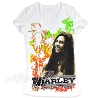 Bob Marley One Love One Heart V-Neck White T-Shirt - Women's