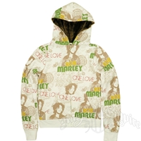 Bob Marley One Love Floral White Zip Hoodie - Women's