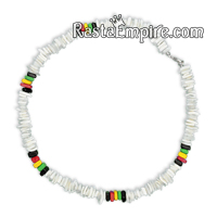 Rasta Square Cut Beads and Shell Necklace