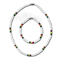 Rasta Coco Beads & Shell Necklace and Anklet - Jewelry Set