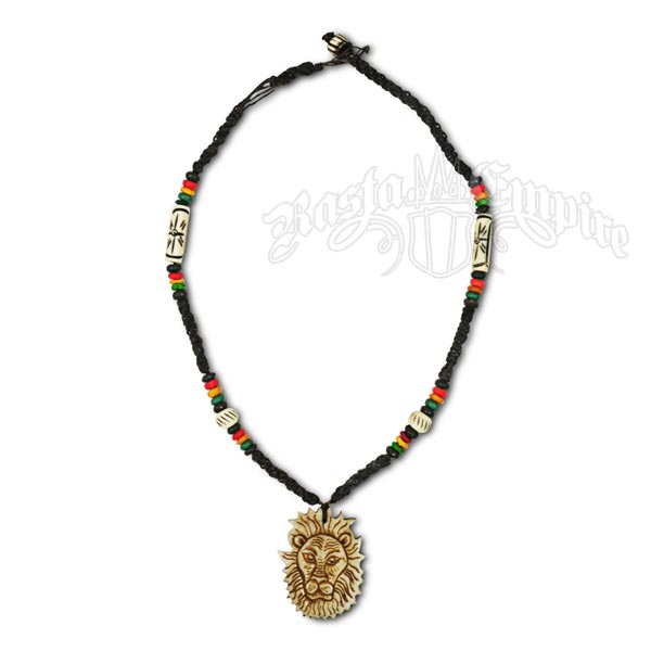 Rasta Lion Bone Pendant Necklace 
